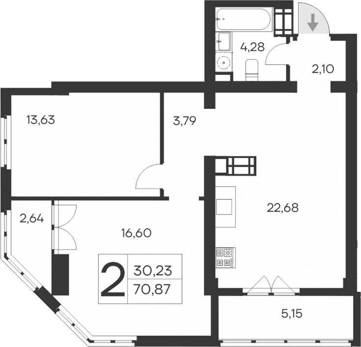 2-комн., 63.08 м²