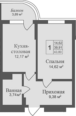 1-комн., 39.91 м²