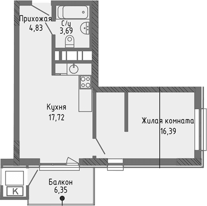 2-комн., 42.63 м²