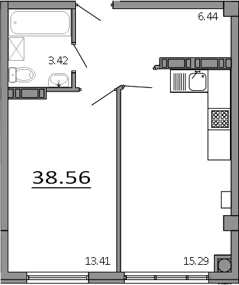 1-комн., 38.56 м²