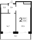1-комн., 43.8 м²