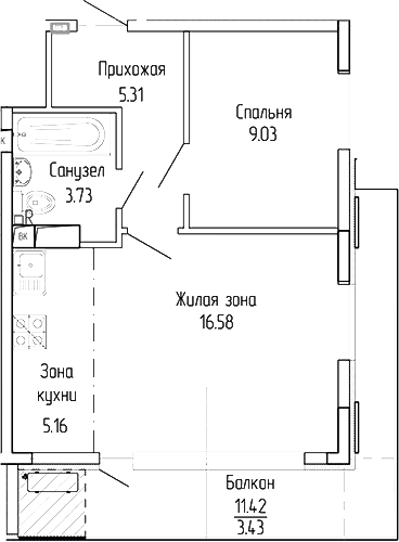 1-комн., 39.81 м²