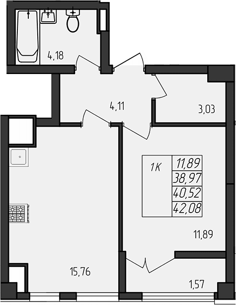 1-комн., 38.95 м²