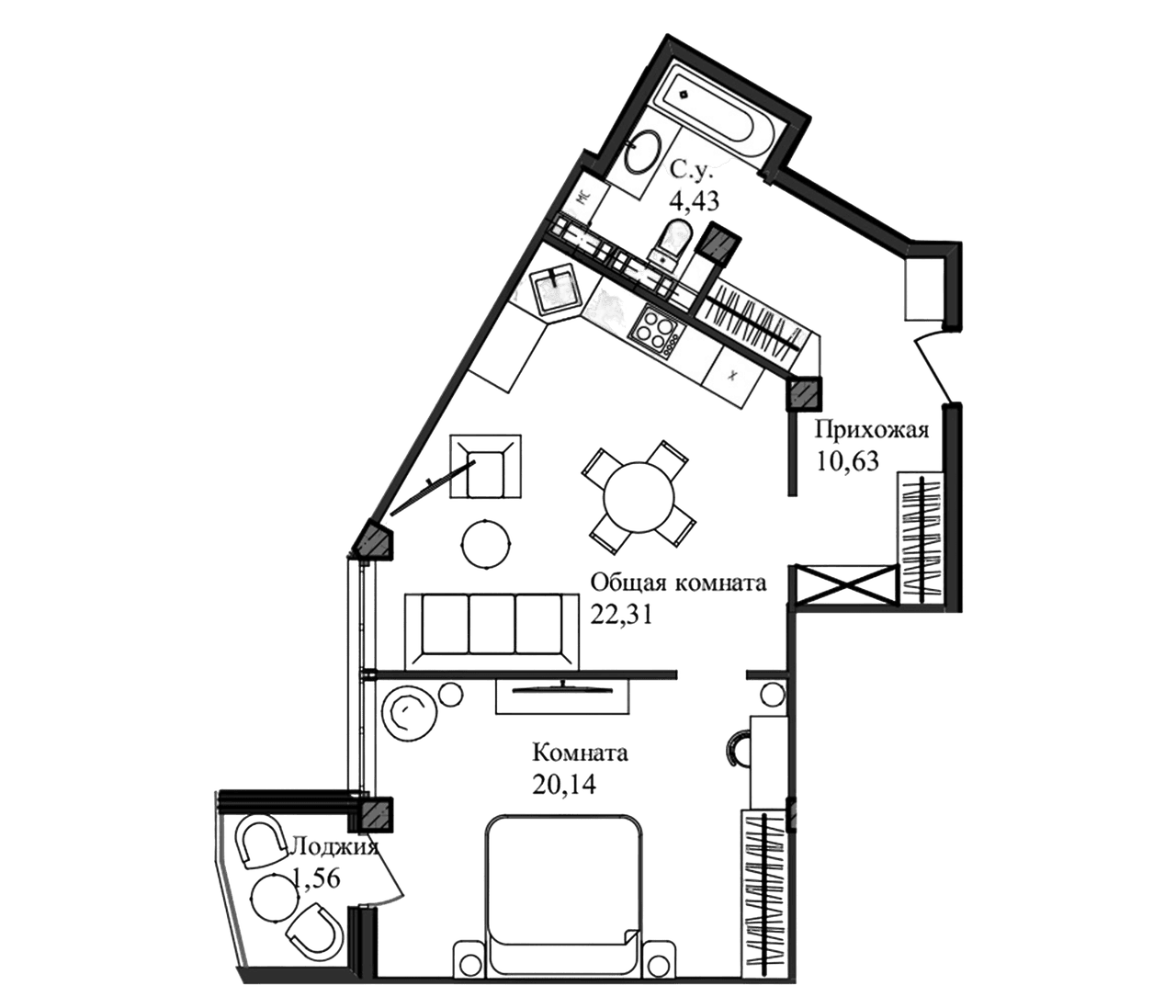 2-комн., 59.04 м²