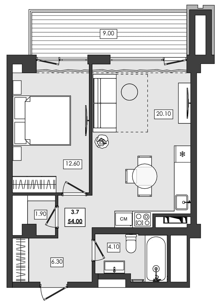 1-комн., 45 м²
