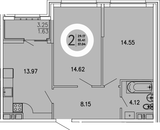 2-комн., 55.41 м²