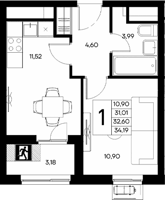 1-комн., 31.01 м²