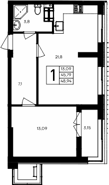 1-комн., 45.79 м²