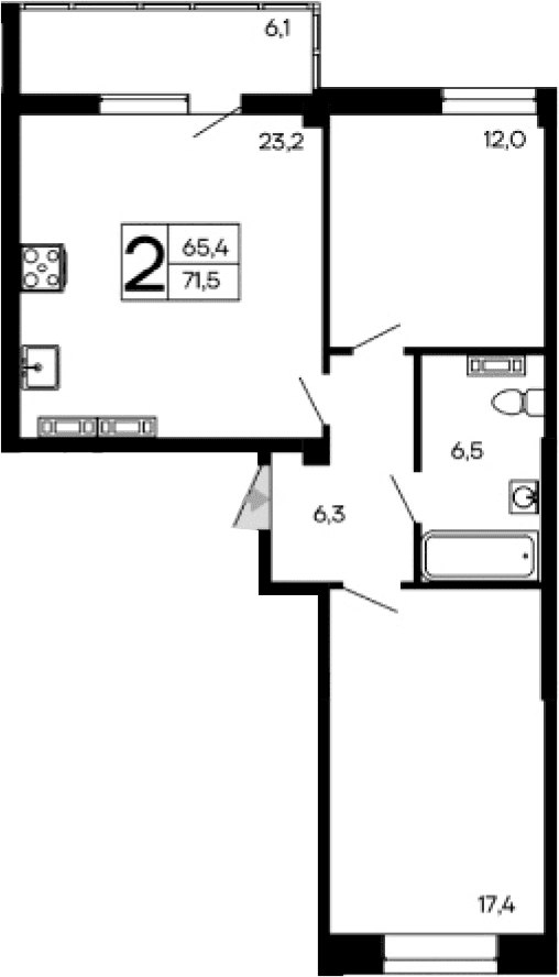 2-комн., 65.4 м²