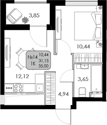 1-комн., 31.15 м²
