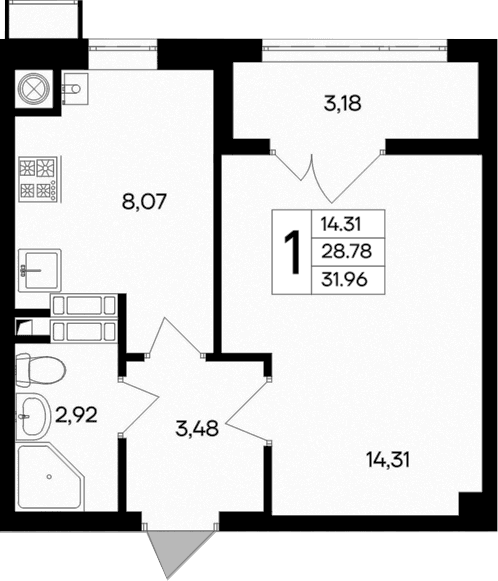 1-комн., 28.78 м²
