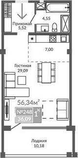Студия, 46.16 м²
