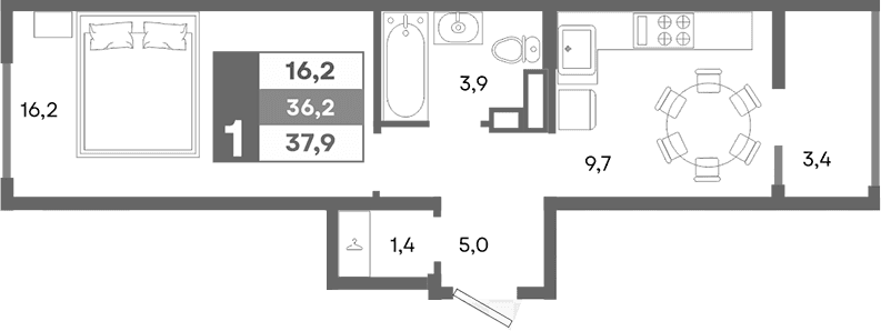 1-комн., 36.2 м²