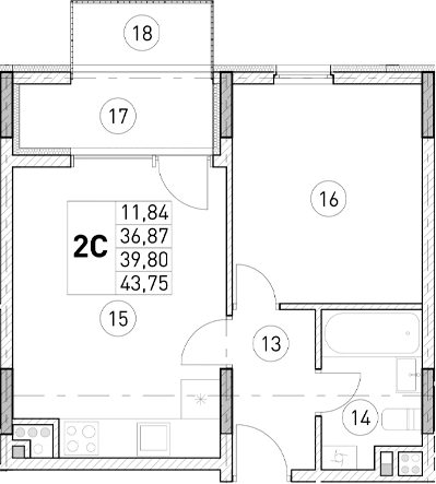 2-комн., 34.15 м²