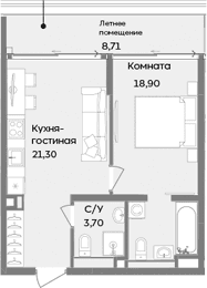 1-комн., 43.9 м²