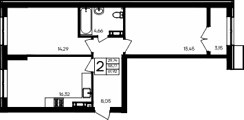 2-комн., 58.77 м²