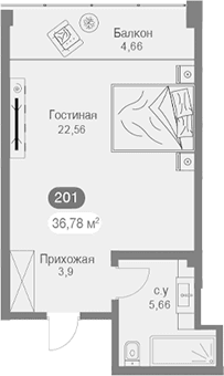 Студия, 47.17 м²