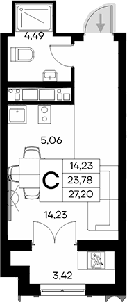 Студия, 23.78 м²