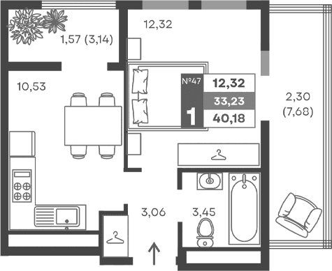 1-комн., 29.36 м²