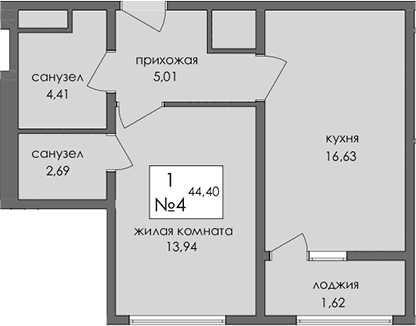 1-комн., 42.68 м²