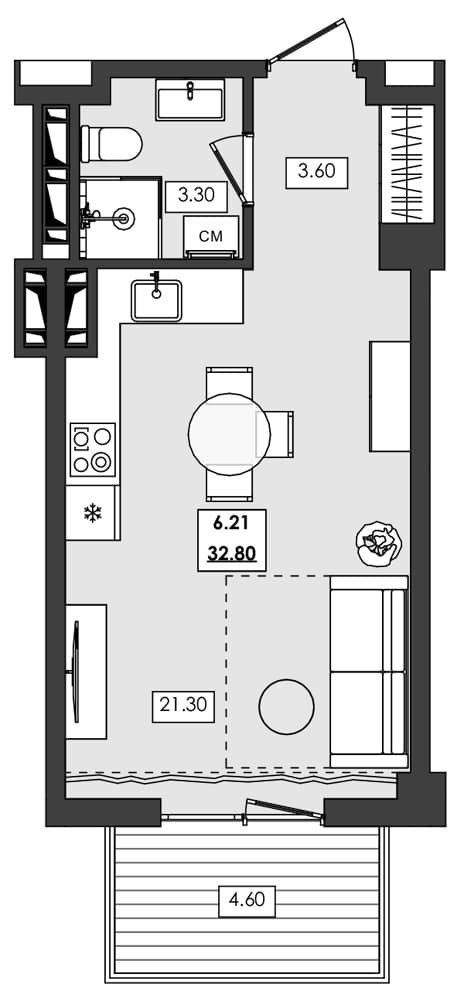 Студия, 28.2 м²