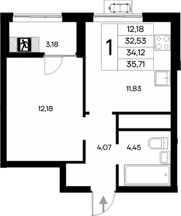 1-комн., 32.53 м²