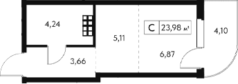 Студия, 19.88 м²