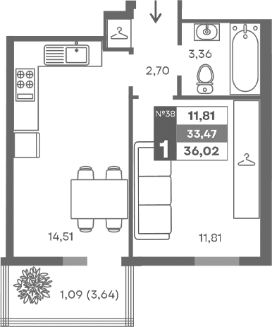 1-комн., 32.38 м²