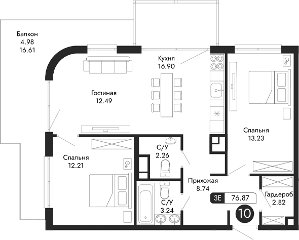 3-комн., 71.89 м²