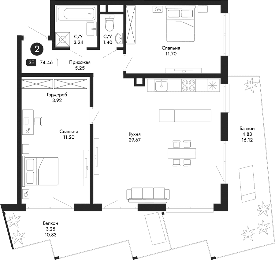 3-комн., 66.38 м²