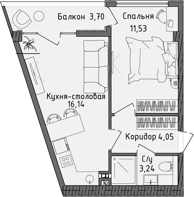 2-комн., 34.96 м²