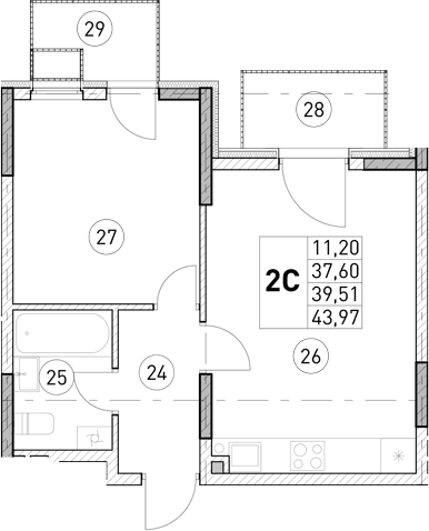 1-комн., 37.6 м²