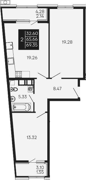 3-комн., 65.66 м²