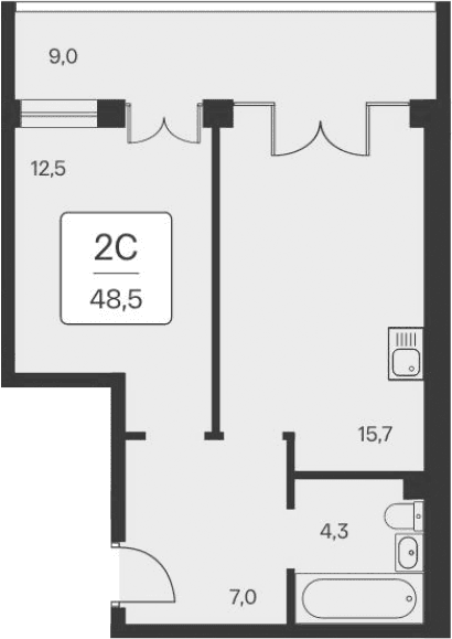 1-комн., 39.6 м²