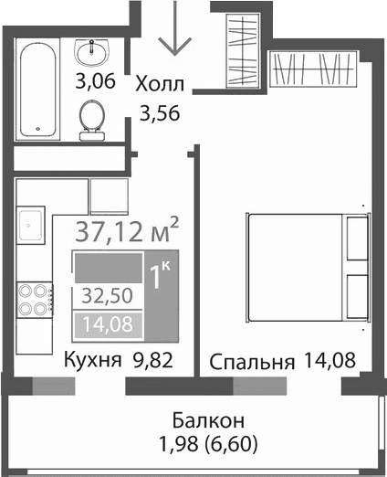 1-комн., 30.52 м²