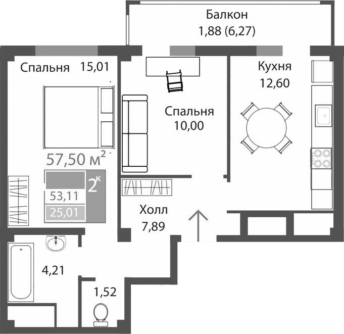 2-комн., 51.23 м²