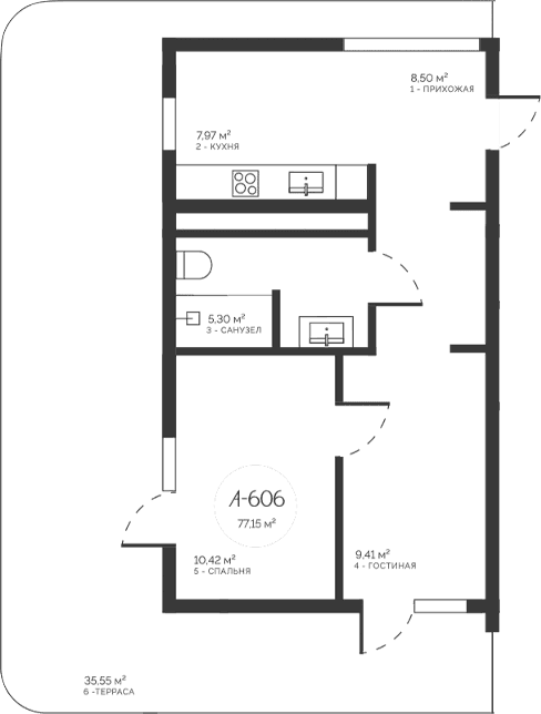 3-комн., 41.6 м²