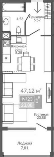 Студия, 39.31 м²
