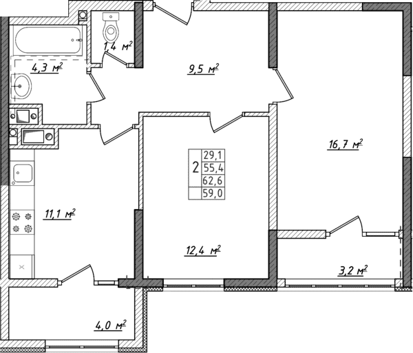 2-комн., 51.8 м²