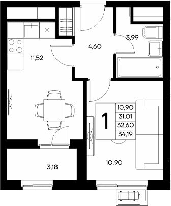 1-комн., 31.01 м²