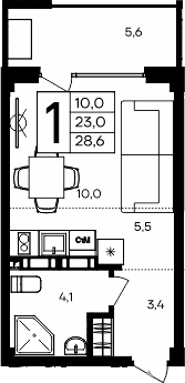 Студия, 23 м²