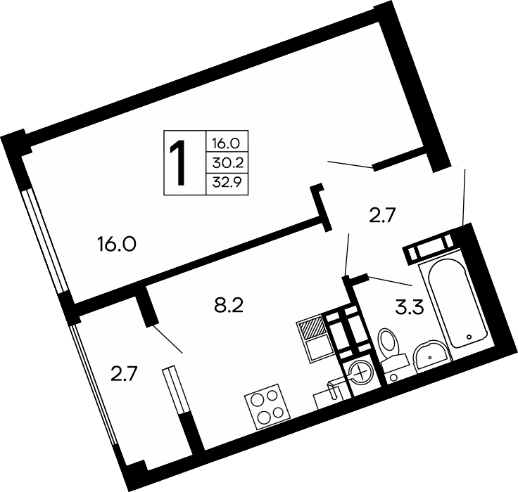 1-комн., 30.2 м²