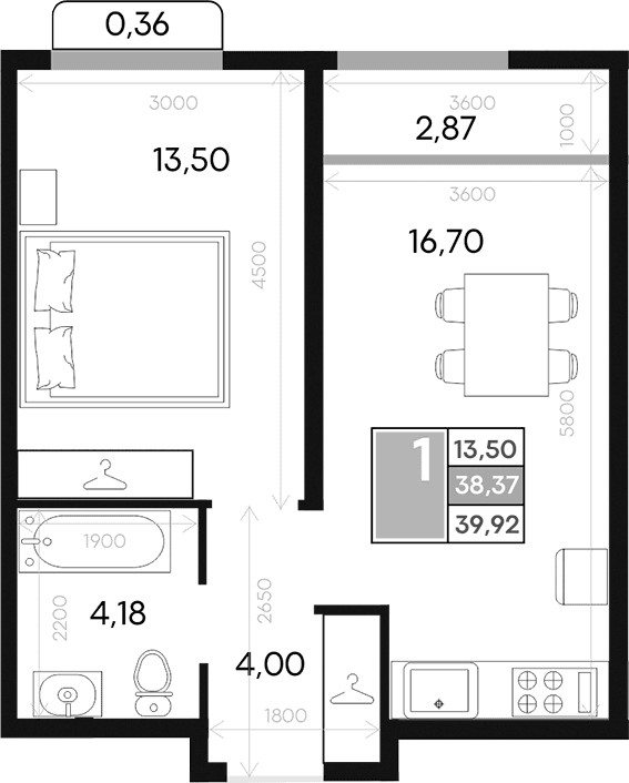 1-комн., 38.12 м²