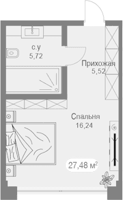 Студия, 27.66 м²