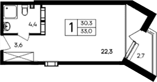 Студия, 30.3 м²