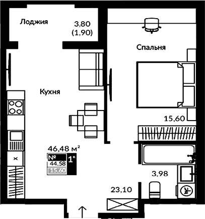 2-комн., 34.5 м²