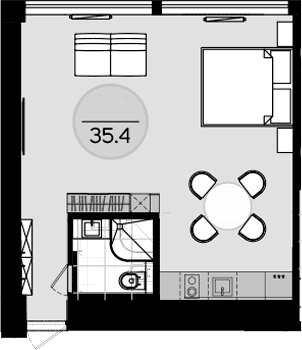 Студия, 34.4 м²
