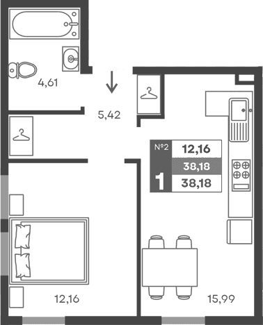 1-комн., 38.18 м²