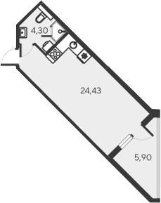 Студия, 28.73 м²