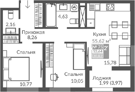 3-комн., 51.65 м²